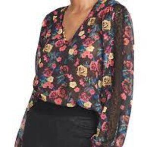 NWOT Rachel Roy Sheer Blouse Top XS Floral Lace Sleeve 258